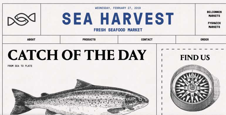 Sea Harvest | Fresh Seafood Market 创意报纸风格交互网站设计